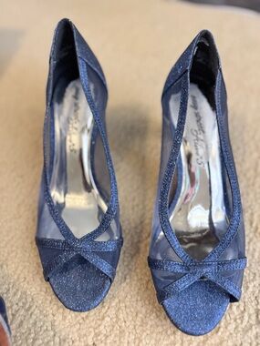 Women's Navy Blue Glitter Peep-Toe Heels